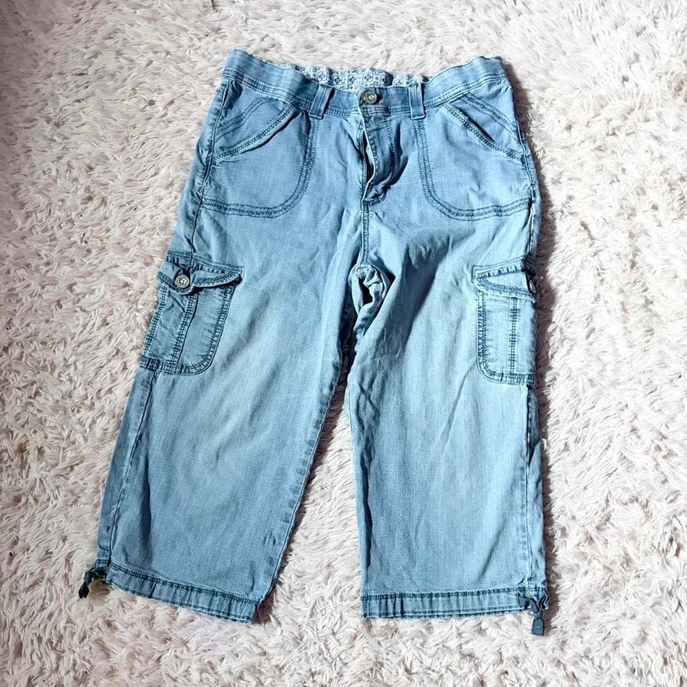 Vintage Levi's Light Wash Cargo Utility Gorpcore Wide Leg Capri Pants Womens 14